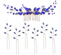 LRXIYODE Rhinestone Wedding Hair Pins Decorative U-shaped Combs for Bridal Prom Hairstyles Elegant Blue Crystal Hair Accessories for Women Versatile and Easy to Use
