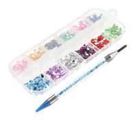 LRXIYODE Rhinestones Picker Pen Set for Pressing Beads and Nail Art Stones Multifunction Plastic and Metal Beads Painting Tool with 1 Box Rhinestones for DIY Nail Art and Card Decoration
