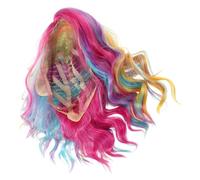 LRXIYODE Short Synthetic Mermaid Colored Wig for Women Rainbow Curly Wavy Bob with Cap Easy Styling Cosplay Halloween Party Hair Accessory