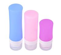 LRXIYODE Silicagel Travel Cosmetic Bottles Set with Purple Pink Blue Tubes Refillable Leakproof Storage for Lotion and Essential Oils