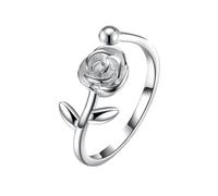 LRXIYODE Sterling Silver Open Ring with Adjustable Rose Flower Design Pre Engagement Rings for Women for Daily Wear Weddings Special Occasions Elegant Braided Style