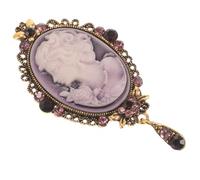 LRXIYODE Victorian Embossed Lady Portrait Brooch Pin for Women Vintage Style Compact Fashion Jewelry Elegant Purple Cameo Brooch Suitable for Daily Wear Parties Business Balls and Winter