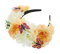 LRXIYODE Vintage Butterfly Flower Headband Yellow Peony Day Dead Headpiece for Women Halloween Party Costume Mexican Style Retro Floral Hair Accessory for Cosplay and Special Occasions