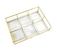 LRXIYODE Vintage Copper Frame Clear Glass Jewelry Organizer Box with Lid Multi-use Earring and Pendant Storage Tray and Glass Display Case for Home and Store Use
