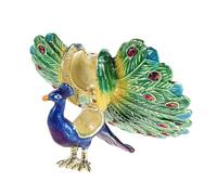 LRXIYODE Vintage Peacock Jewelry Box Metal Trinket Case Green | Rhinestone Detail, Compact Portable Form, Home Use and Holiday Display, Convenient Access