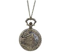 LRXIYODE Vintage Quartz Movement Pocket Watch Zinc Alloy Retro Style Sturdy Chain Hanging Design Hollow Steam Train Pattern Random Style