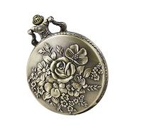 LRXIYODE Vintage Quartz Pocket Watch Necklace with Floral Rose Pattern Antique Bronze Pendant Clock for Women Accurate Quartz Movement Material Elegant Travel Gift Accessory