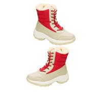 LRXIYODE Warm Faux Fur Lined Womens Winter Snow Boots Non Slip Lace Up Mid Calf Booties with Rubber Sole Artificial PU Upper Cozy Platform Footwear for Cold Weather Outdoor Use