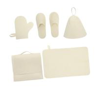 LRXIYODE Water Absorbing Felt Sauna Hat Glove Mat with Slippers and Storage Bag Heat Insulating Reusable Sauna Accessories for Men and Women Stylish White Five Kit for Outdoor Sports and