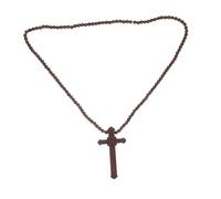 LRXIYODE Wooden Beaded Cross Pendant Necklace Lightweight Prayer Beads Christian Jewelry for Men Women Hip-hop Style Religious Rosary Crucifix Necklace
