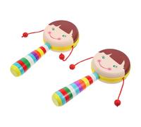 LRXIYODE Wooden Shake 2pcs Handheld Cartoon Printing Rattles for Infant Early Development and Sensory Stimulation in Nursery Play Random Color