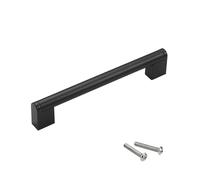 LRYELWA 1 Pcs D-Shape Cupboard Handles,Rectangular Kitchen Cabinet Door Handles Stainless Steel Furniture Pulls for Wardrobe Drawer Dresser Bedroom Living Room,with Screws (Black,Hole Centre 128mm)