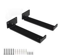 LRYELWA 2 Pack Floating Shelf Brackets,Heavy Duty Wall Mounted Shelf Brackets,Iron Metal Right Angle Shelves Brackets with Lip for Scaffold Board Shelving Support,with Screws (15cm,Black)