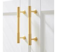 LRYELWA 2 Pack Kitchen Cupboard Handles Brass Cabinet Door Pulls Handles,T Bar Drawer Knobs,for Wardrobe Dresser Bedroom Living Room Bathroom Furniture,with Screws (Length 202mm,Gold)