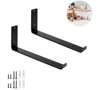 LRYELWA 2 Pcs Floating Shelf Brackets,Heavy Duty Metal Scaffold Board Shelf Support,Iron Shelf Brackets with Lip,L Shape Wall Mounted Shelve Brackets with Screws (20cm(7.87in),Black)