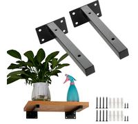 LRYELWA 2 Pcs Heavy Duty Shelf Brackets Iron Floating Shelves Supports Wall Mounted Industrial Metal Shelving Supports Farmhouse Furniture Decorations with Screws (25cm,Black)