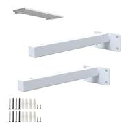 LRYELWA 2 Pcs Heavy Duty Shelf Brackets Iron Floating Shelves Supports Wall Mounted Industrial Metal Shelving Supports Farmhouse Furniture Decorations with Screws (25cm,White)