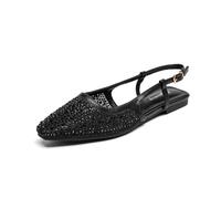 Lryweisy Women's Rhinestone Embellished Slingback Flats Sparkly Pointed Toe Dress Shoes Ankle Strap Buckle, Black, 4.5 UK