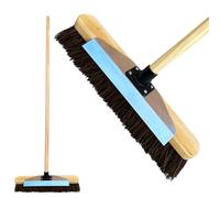 LS 16” Stiff Bristle Yard Broom Outdoor Garden Sweeping Brush with Wooden Handle Built-in Metal Scraper & Heavy Duty Bassine Bristles Ideal for Patios Driveways & Hard Surfaces (PACK OF 1)