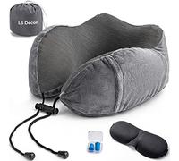 LS Decor Travel Pillow Memory Foam Neck Pillow Portable Comfortable Head Support Pillow for Airplane Car Train Home & Office Sleeping Rest Cushion with Eye Masks Earplugs Carry Bag (GREY)