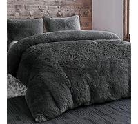 LS HOME Laura Secret Long Fluffy Teddy Duvet Cover Sets,Pillow Case Hug And Snug Fleece Faux Fur Easy Quilt Bedding (Charcoal, 3pcs, King)