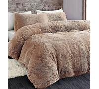 LS HOME Laura Secret Long Fluffy Teddy Duvet Cover Sets,Pillow Case Hug And Snug Fleece Faux Fur Easy Quilt Bedding (Mink, Double)