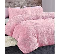 LS HOME Laura Secret Long Pile Fluffy Duvet Cover Sets,Pillow Case Hug And Snug Fleece Faux Fur Easy Quilt Bedding (Blush, King)