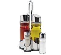 LS Kitchen - Glass Oil and Vinegar Set - Cruet Set Salt and Pepper Shakers & Oil and Vinegar Bottles - Cruet Set and Stand - 4 Pieces