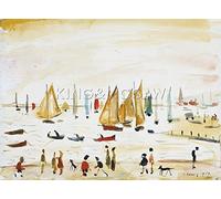 LS Lowry Yachts 1959 16x12 Textured Print UK Wall Art Decor | AUTHENTIC REPRODUCTION - Fine Heavyweight Paper - Protective Coating - Lowry’s Iconic Style Handcrafted in the Cotswolds UK