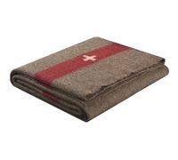 LS Swiss Army Style Wool Chestnut Blanket 2700, Brown with White Cross and Red Stripe