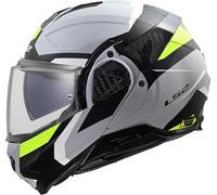 LS2 Advant II FF910. Motorcycle Helmet. Modular Flip Front. KPA + Carbon Components. Pinlock and Carry Backpack Included. TRIPLE Matt Light Grey H-Viz Yellow. M