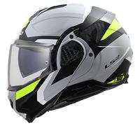 LS2 Advant II FF910. Motorcycle Helmet. Modular Flip Front. KPA + Carbon Components. Pinlock and Carry Backpack Included. TRIPLE Matt Light Grey H-Viz Yellow. M
