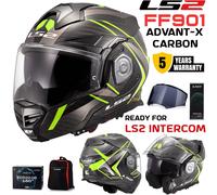 LS2 FF901 Advant X Carbon Future II, modular helmet 3XL Black/Grey/Neon-Yellow
