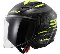 LS2 Airflow II Motorcycle Motorbike Helmet - Brush Gloss Black / Hi-Vis Yellow