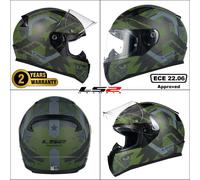 LS2 Motorcycle Helmet. Rapid II Full Face Crash Helmet. ECE 22.06 Homologation. Thunderbirds Matt Military Green. XS