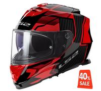 LS2 FF800 STORM II Dual Visor Full Face Motorcycle Helmet. TRACKER BLACK RED (3XL) 65-66cm