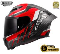 LS2 FF807 Dragon Trax Carbon Helmet, white-carbon-red, size L for Men