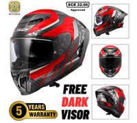 LS2 FF807 DRAGON TRAX RED (Includes Additional Dark Visor) Motorcycle Motorbike
