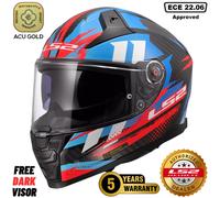 LS2 Full Face Motorcycle Helmet. FF811 Vector II Carbon. ECE 22.06. Tantic Gloss Red Blue. M