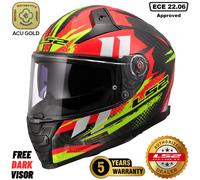 LS2 FF811 VECTOR II CARBON MOTORCYCLE FULL FACE CRASH HELMET TITANIC RED YELLOW