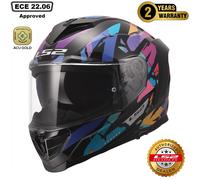 LS2 FF818 Storm Kaos Full Face Motorcycle Helmet, Dual Visor, Black Purple Blue (XXS)
