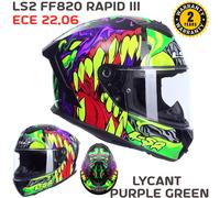 LS2 Helmets Motorcycle Helmet FF820 Rapid III Lightweight Full-Face Lycant Purple/Green ECE 22.06