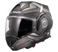 LS2 FF901 Advant X Carbon Black Modular 180° Flip Front Dual Visor Full Face Motorbike Helmet Sport. ECE 22.06 Certified. Complete With Pinlock and Luxury Camo Backpack Style Carry Bag - XL (61-62cm)