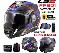 LS2 FF901 ADVANT X CARBON Modular Flip Front Motorcycle Helmet, FUTURE II Blue