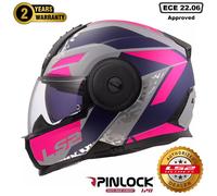 LS2 FF902 SCOPE II DUAL VISOR FLIP UP MOTORBIKE ECE HELMET OXYD GREY BLUE PURPLE