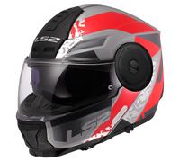 LS2 FF902 SCOPE II DUAL VISOR FLIP UP MOTORCYCLE CRASH HELMET OXYD GREY RED