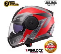LS2 FF902 SCOPE II DUAL VISOR FLIP UP MOTORCYCLE ECE CRASH HELMET OXYD GREY RED
