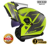 LS2 FF908 STROBE II FLIP UP MODULAR MOTORBIKE CRASH HELMET CODE MATT YELLOW GREY