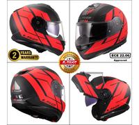 LS2 FF908 STROBE II FLIP UP MODULAR MOTORCYCLE CRASH HELMET CODE MATT BLACK RED