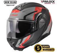 LS2 FF910 ADVANT II GLIDE P/J FLIP-UP FRONT MOTORBIKE DVS CRASH HELMET GREY RED